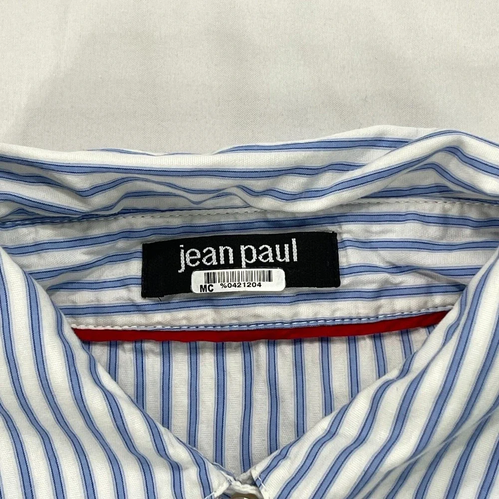 Jean Paul Berlin Sleeveless Khaki‎ Midi Dress Womens 10 Blue White Striped Top - Picture 9 of 14